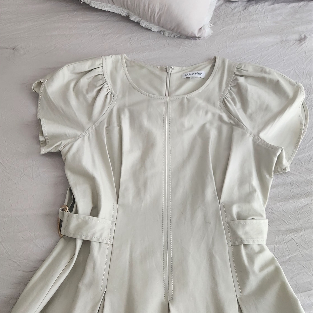 Calvin Klein. Size 2. Stone color Slight Sheen Logo Fit & Flare Maxi Dress.